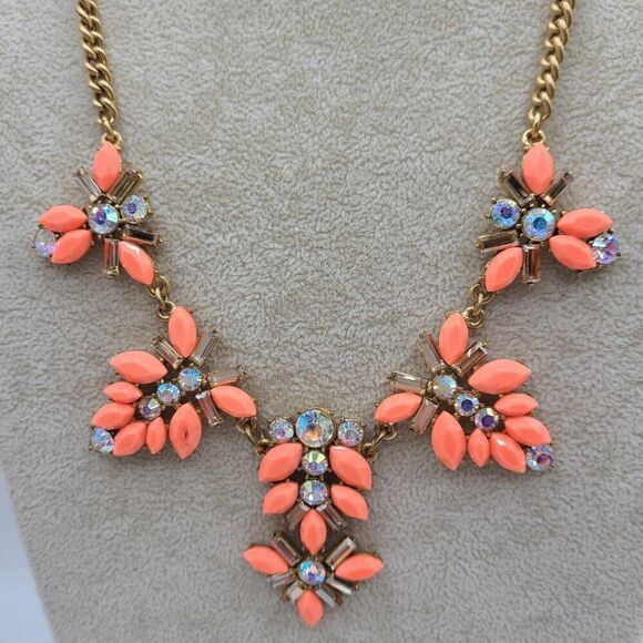 J Crew Orange Resin and Clear Crystal Statement Necklace NWT!  NEW! - Picture 6 of 12